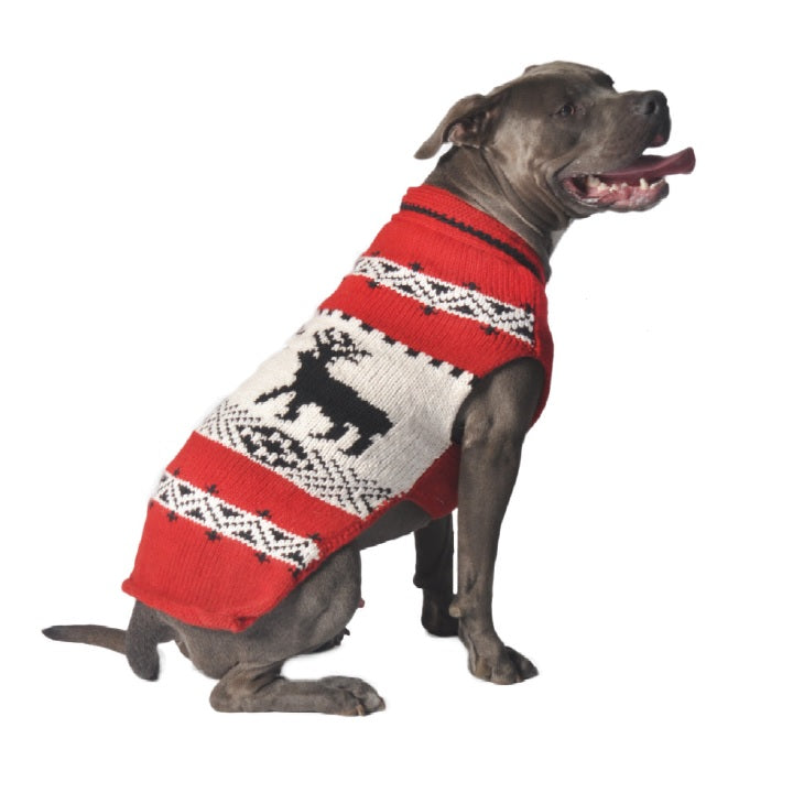 Chilly Dog Red Reindeer Shawl Wool Dog Sweater