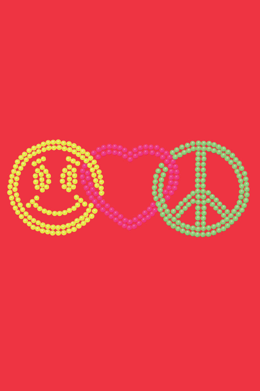 Smiley Face, Love, Peace - Womens T-shirt
