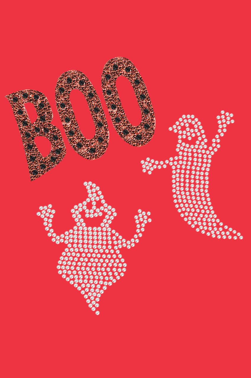 Orange Glitter Boo with Rhinestone Ghost - Womens T-shirt