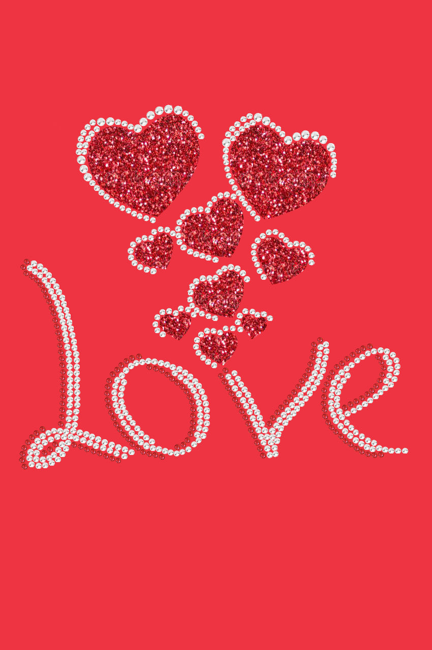 Love with Red Glitter Hearts - Womens Tee