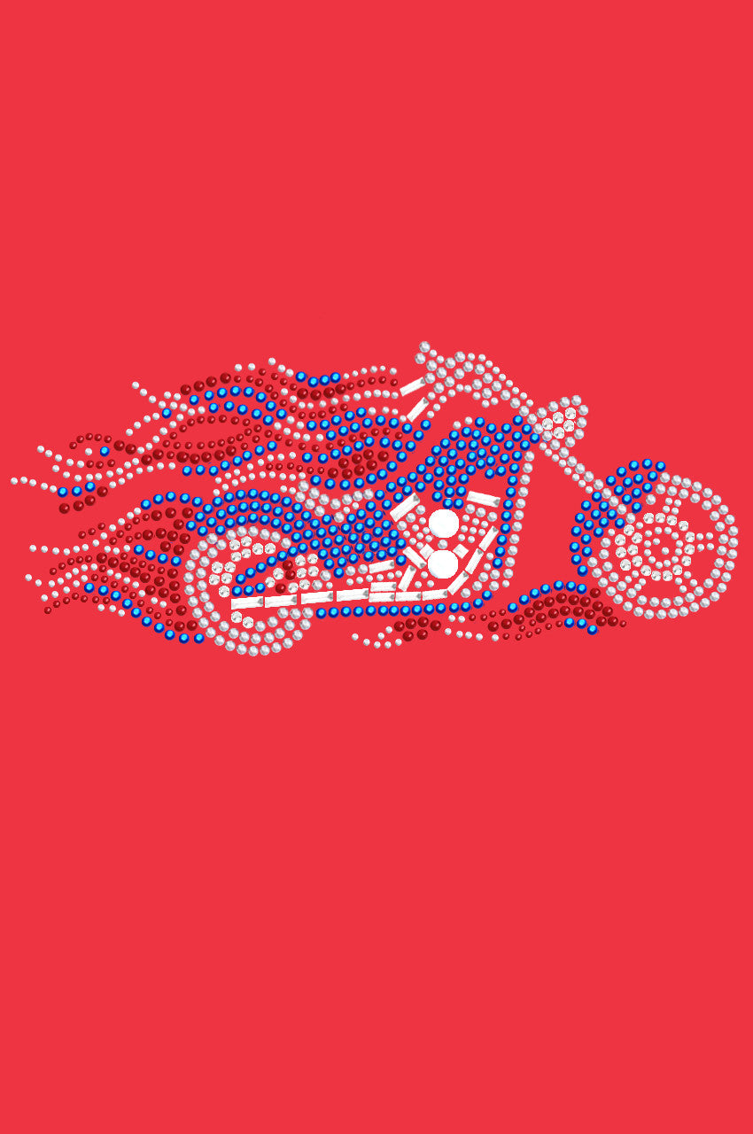 Motorcycle - Large Red, White, & Blue with Flames - Womens T-shirt