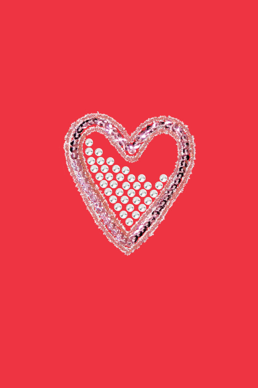 Pink Sequin & Rhinestone Heart - Womens T-shirt