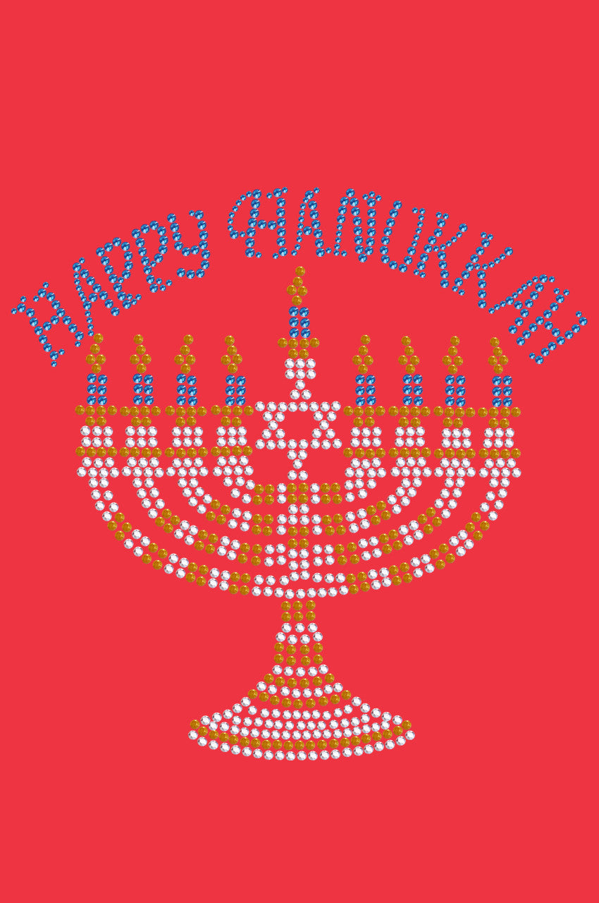 Menorah - Large (Blue, Silver, & Gold) - Womens T-shirt