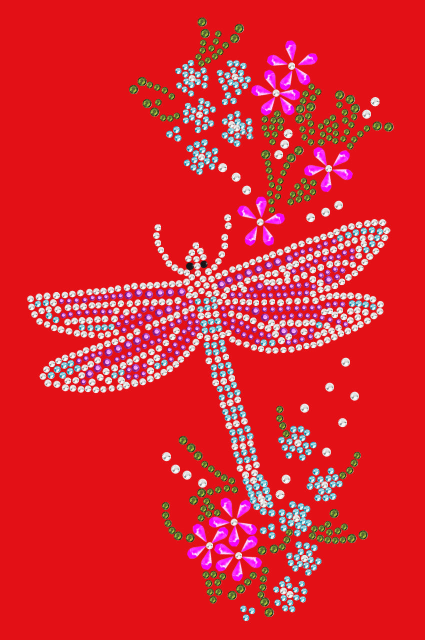 Dragonfly with Flowers - Womens Tee