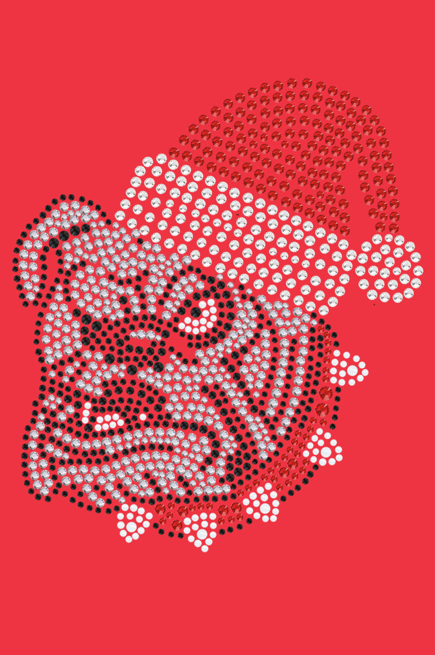 Bulldog Face (White) with Santa Hat - Womens T-shirt