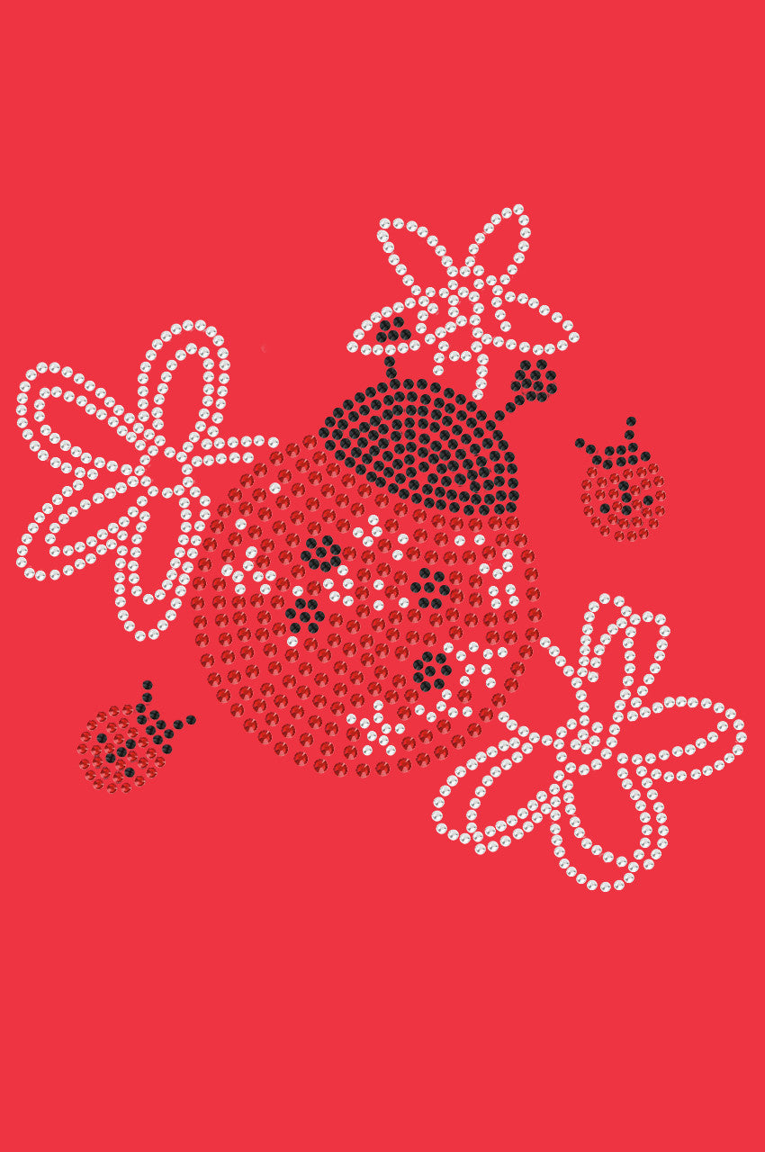 Large Lady Bug with Flowers - Womens T-shirt