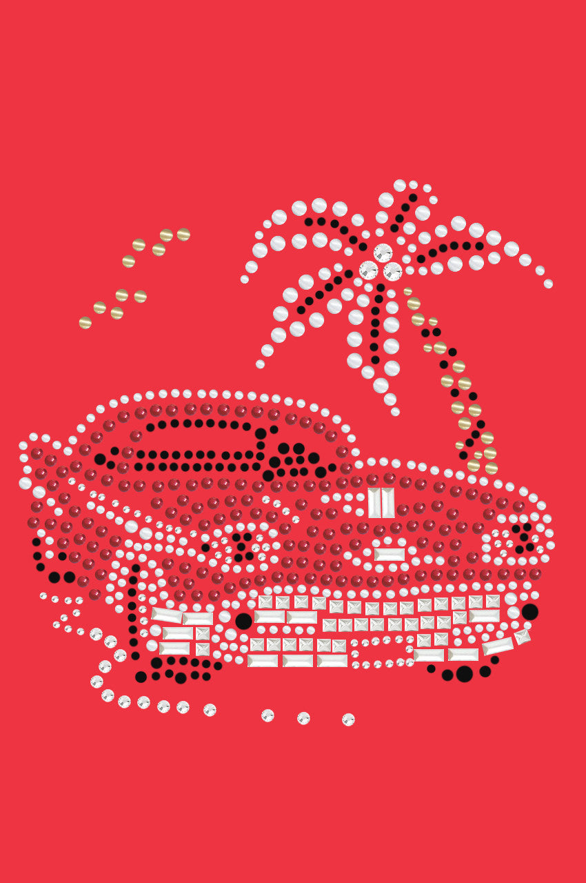 Car with Palm Tree (Red) - Womens T-shirt