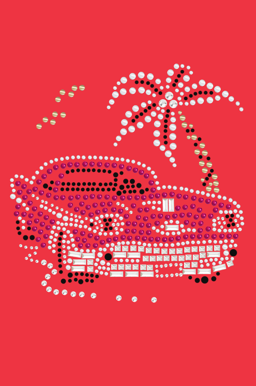 Car with Palm Tree (Pink) - Womens T-shirt