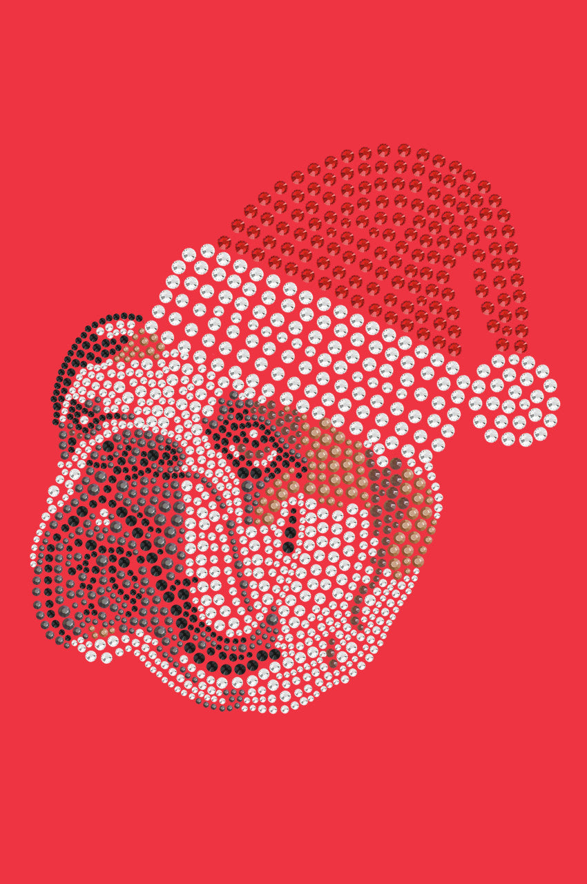 Bulldog Face (Brown) with Santa Hat - Womens T-shirt