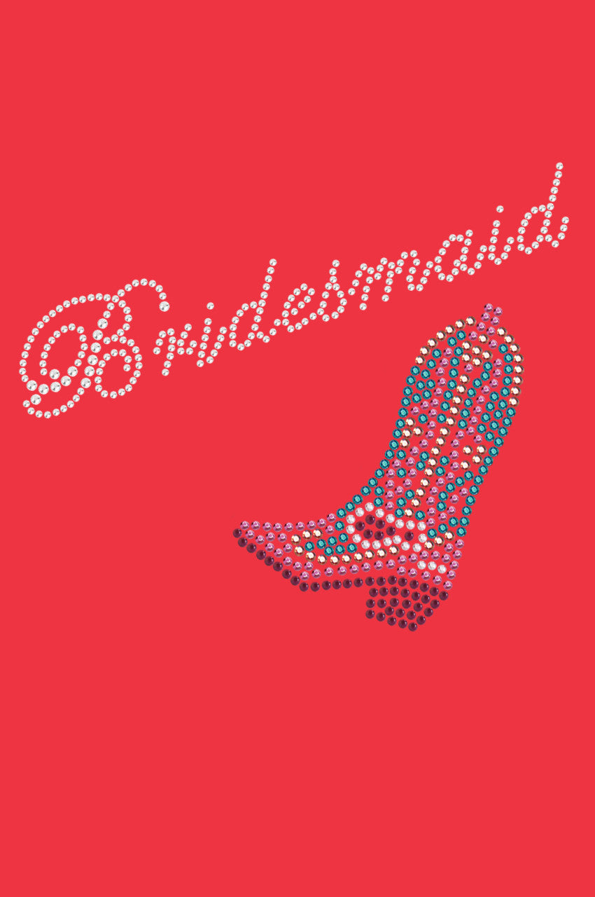 Bridesmaid with Pink/Turquoise Cowboy Boot- Womens T-shirt