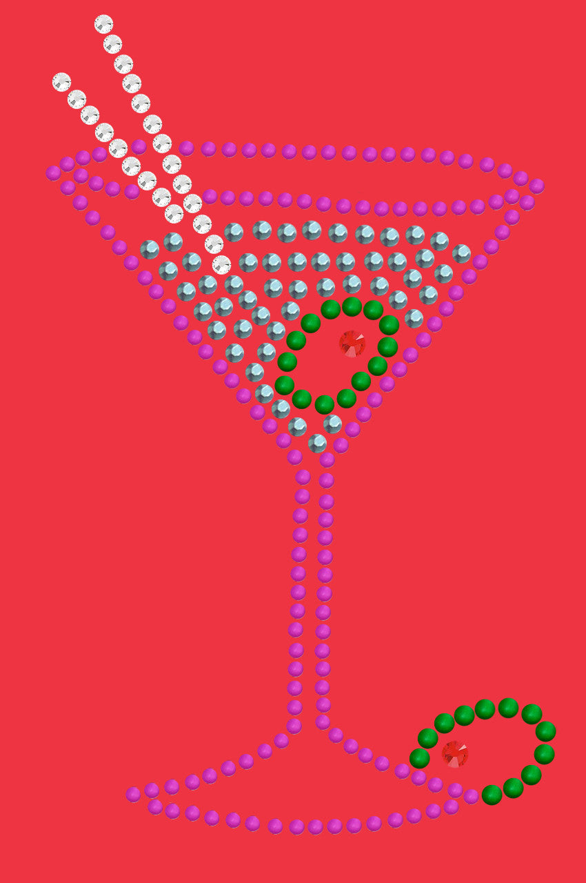 Martini (Fuchsia with Blue Rhinestones) - Womens T-shirt
