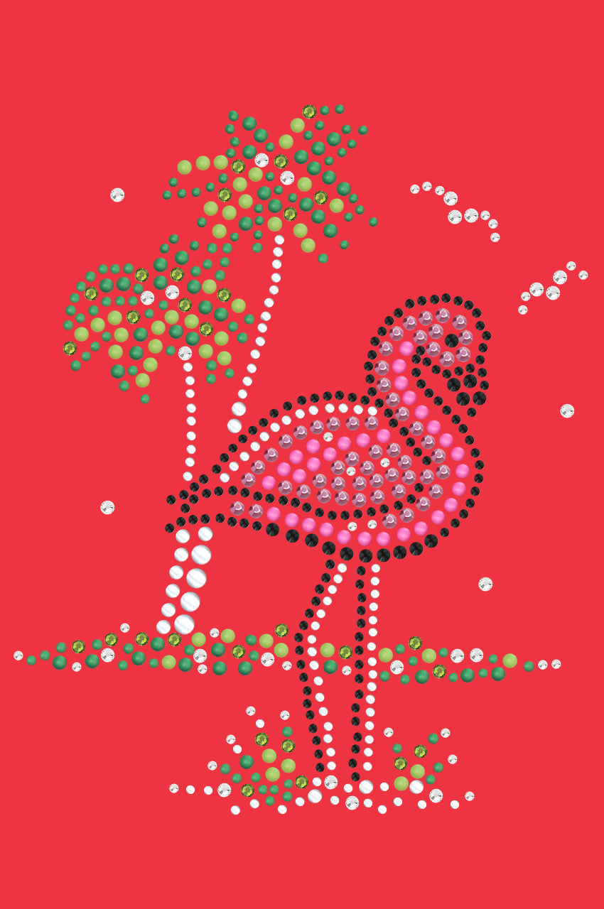 Pink Flamingo with Palm Trees - Womens T-shirt