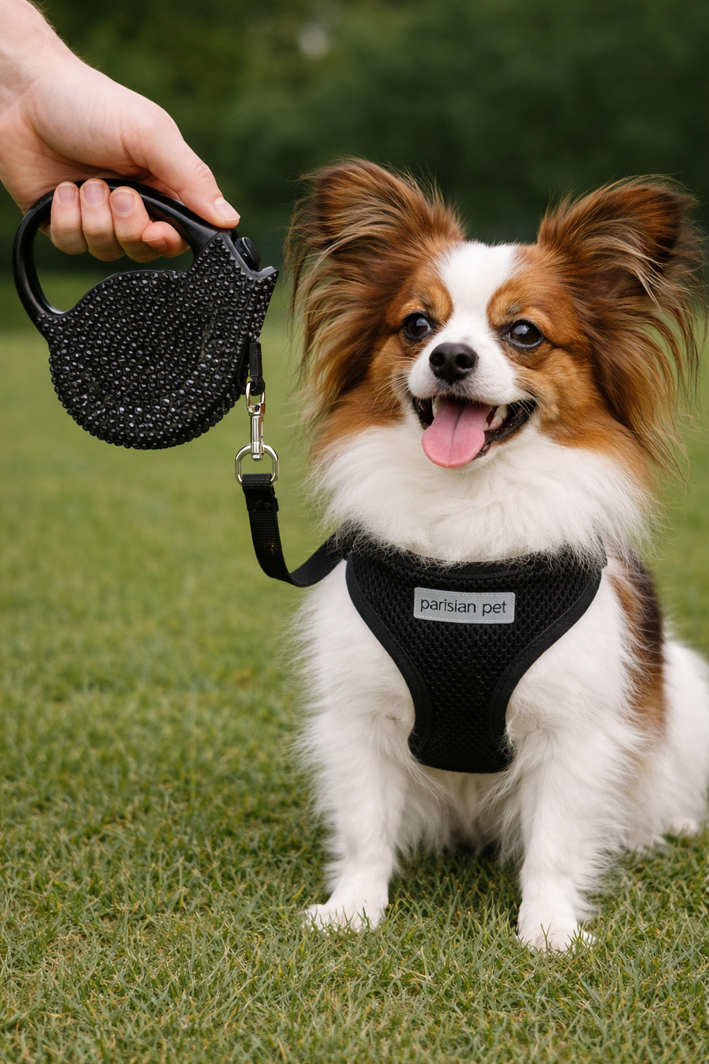 Parisian Pet Crystal Retractable Leash Black