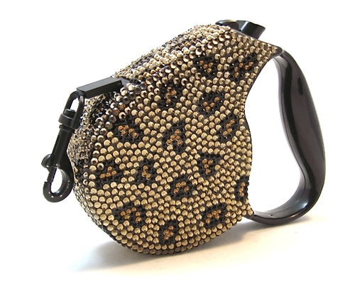 Parisian Pet Crystal Retractable Leash Leopard
