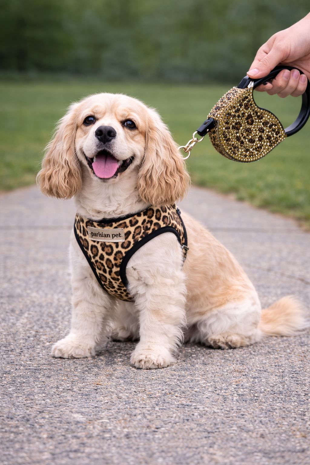 Parisian Pet Crystal Retractable Leash Leopard