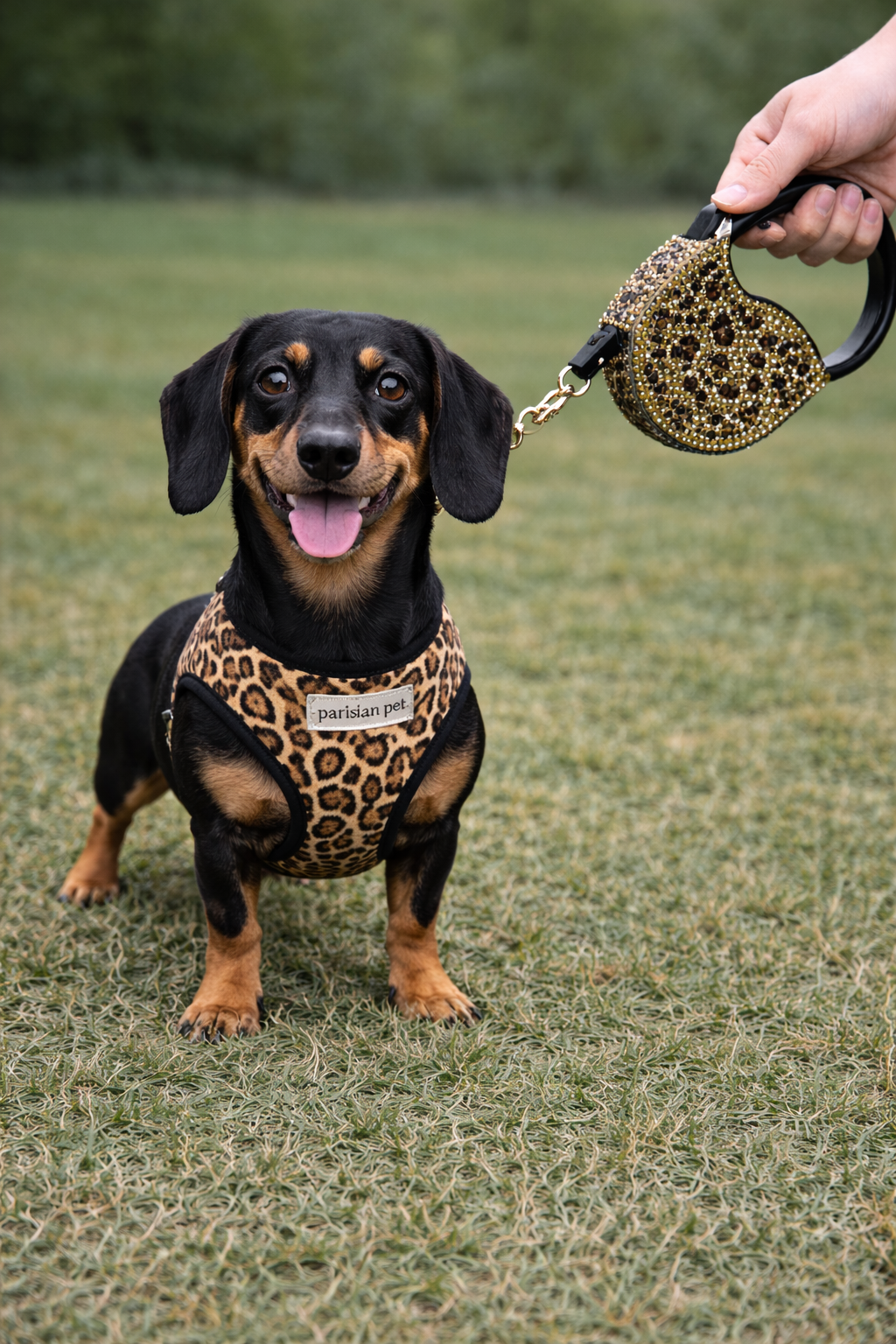 Parisian Pet Crystal Retractable Leash Leopard