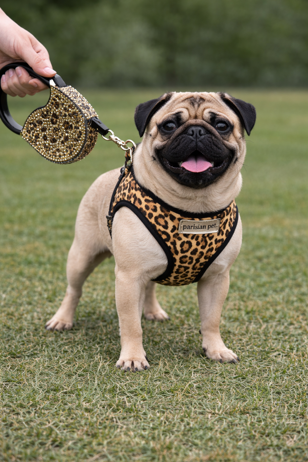 Parisian Pet Crystal Retractable Leash Leopard