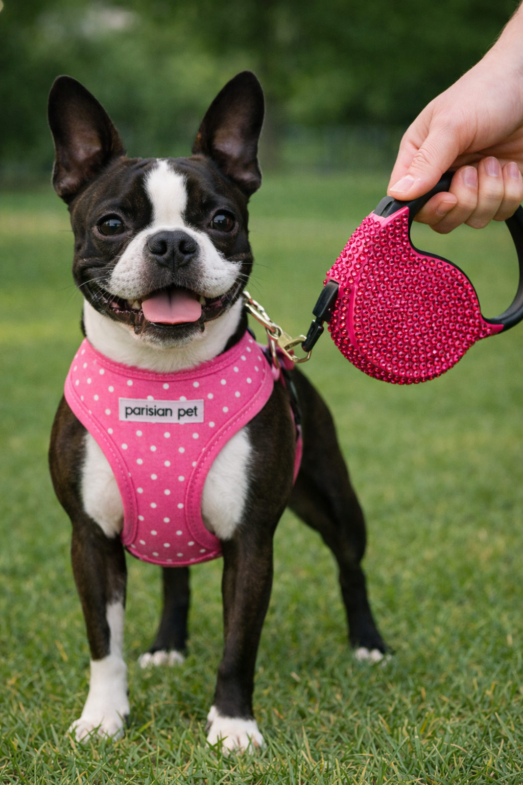 Parisian Pet Crystal Retractable Leash Dark Pink