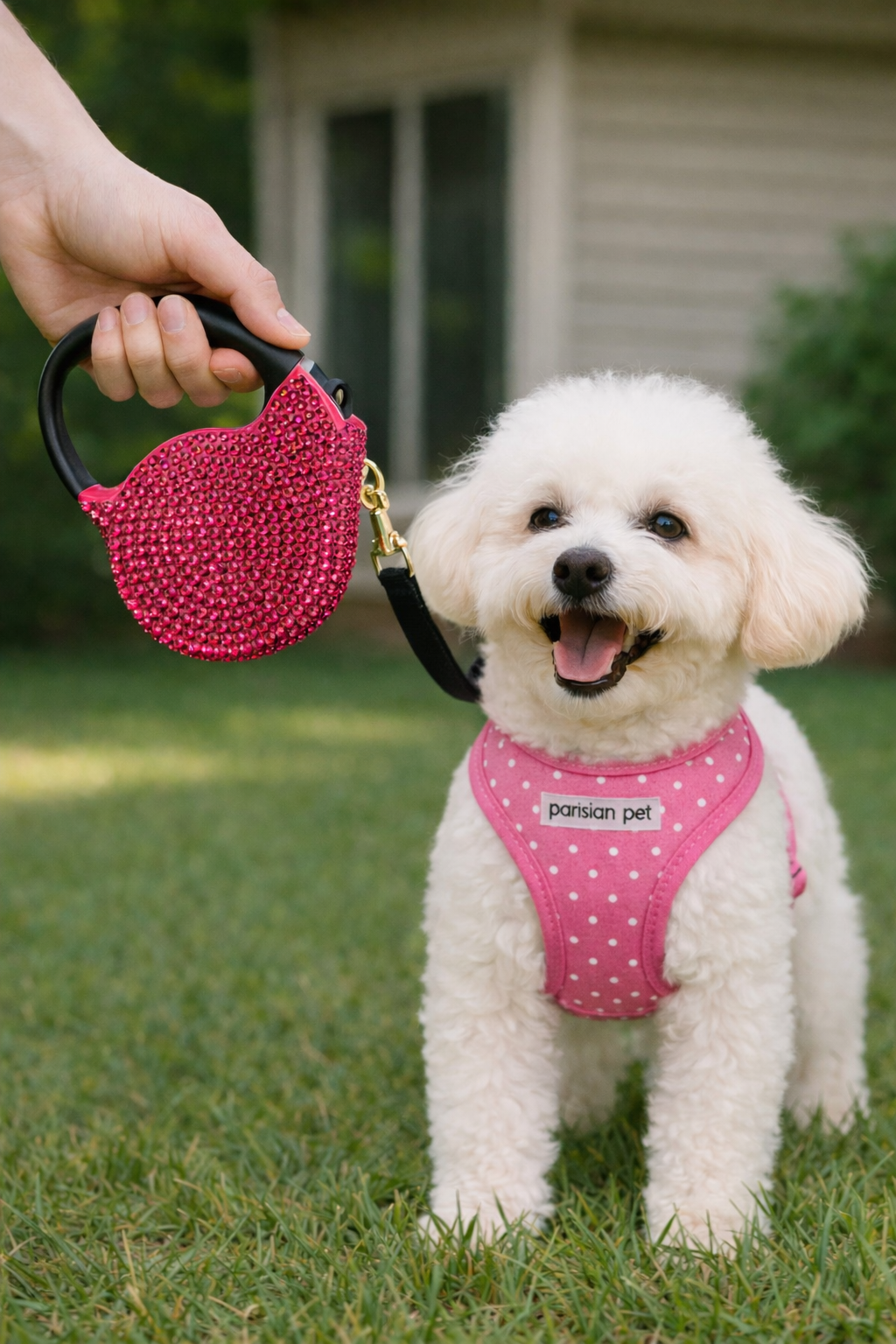 Parisian Pet Crystal Retractable Leash Dark Pink