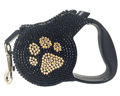 Parisian Pet Crystal Retractable Leash Golden Paw for Dogs & Cats – Comfortable Pet Leash with Ergonomic Handle