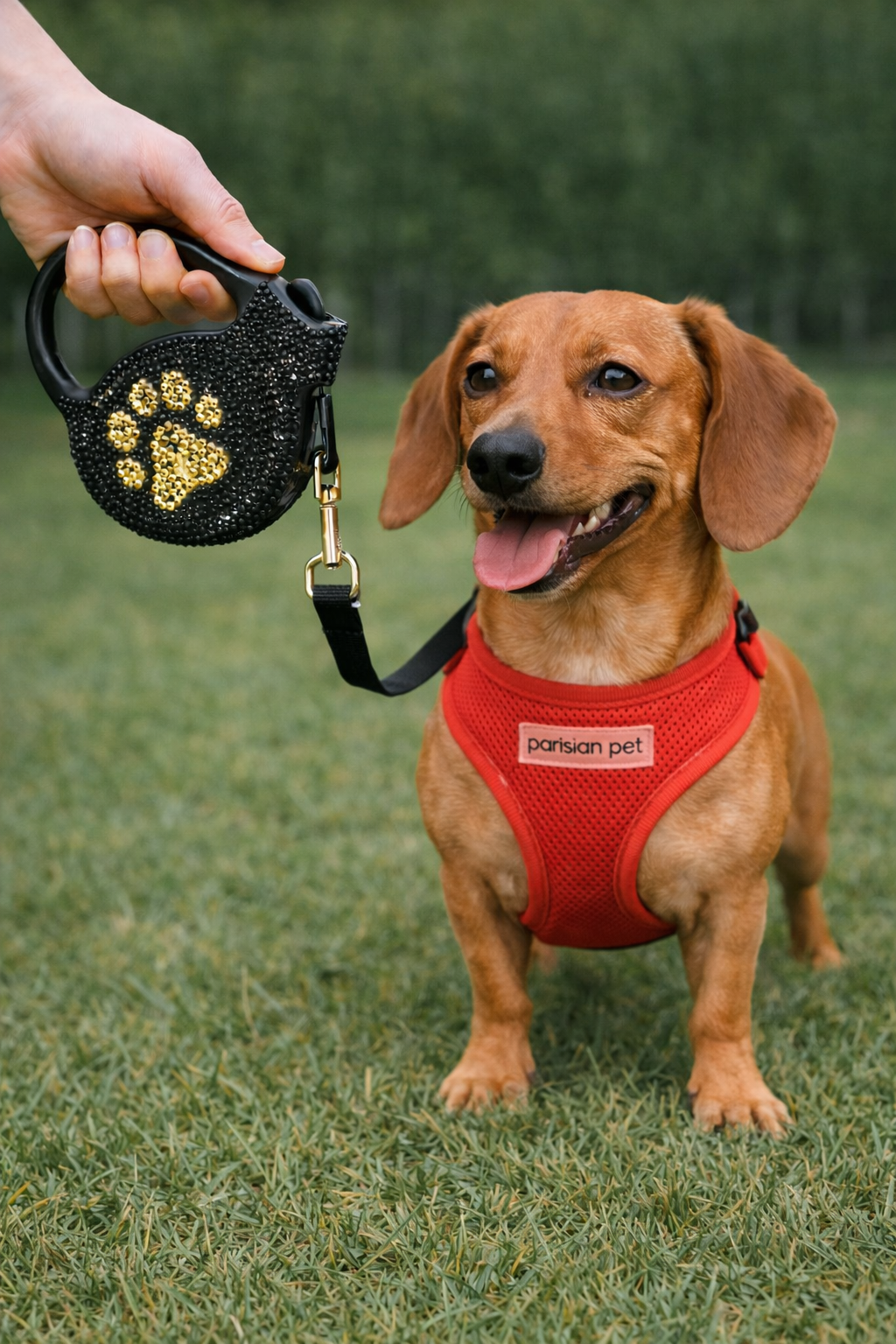 Parisian Pet Crystal Retractable Leash Golden Paw