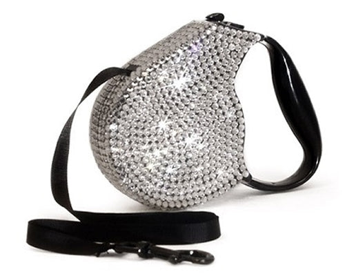 Parisian Pet Crystal Retractable Leash Silver