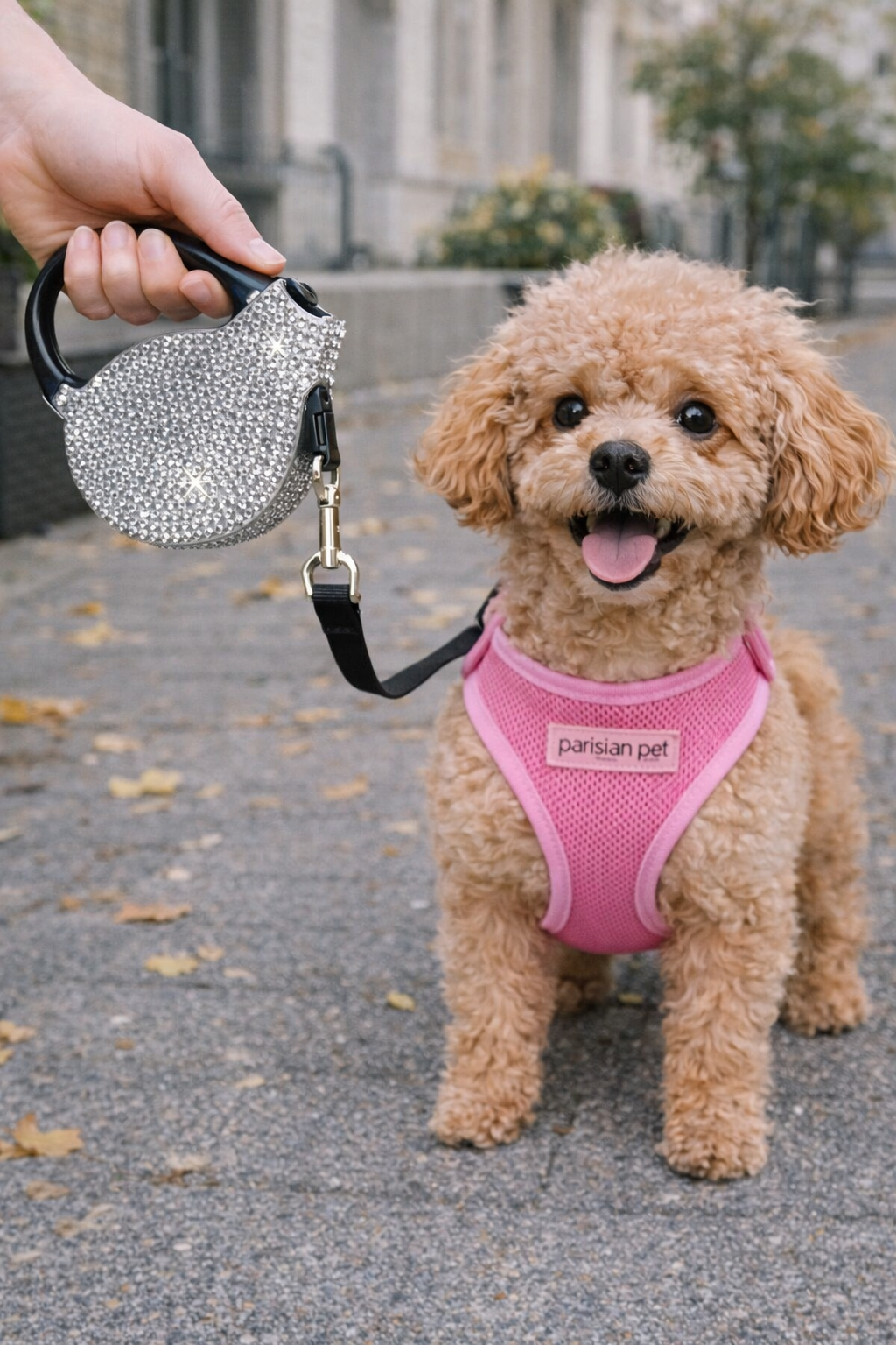 Parisian Pet Crystal Retractable Leash Silver