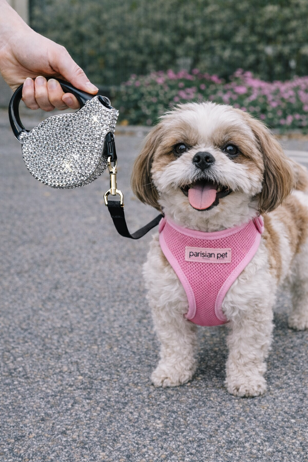 Parisian Pet Crystal Retractable Leash Silver