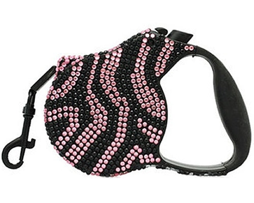 Parisian Pet Crystal Retractable Leash Zebra Pink