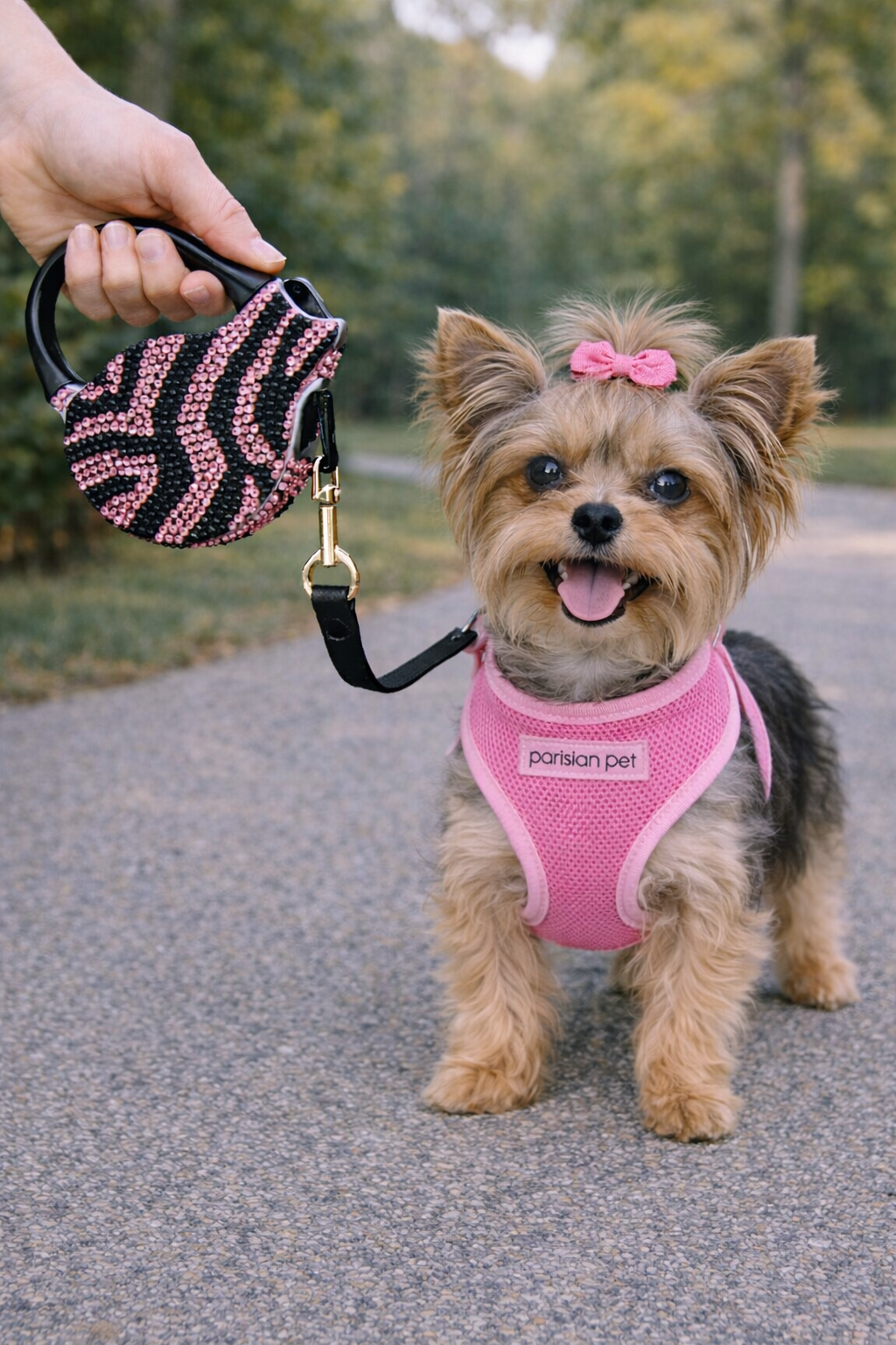 Parisian Pet Crystal Retractable Leash Zebra Pink