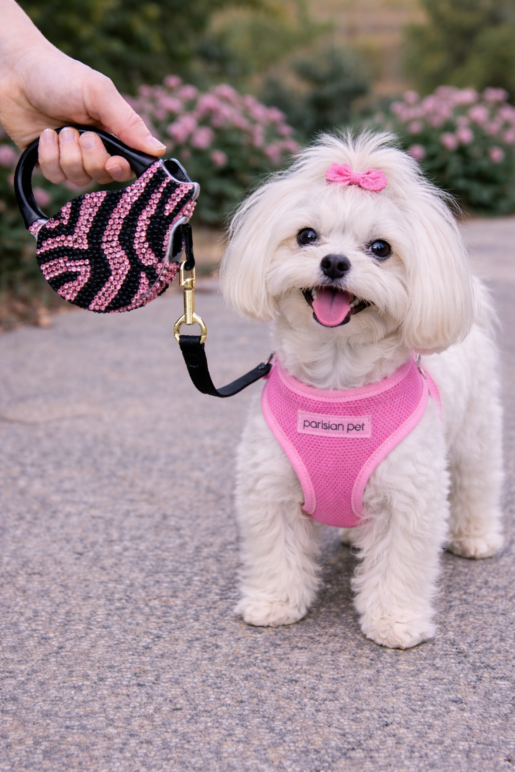 Parisian Pet Crystal Retractable Leash Zebra Pink