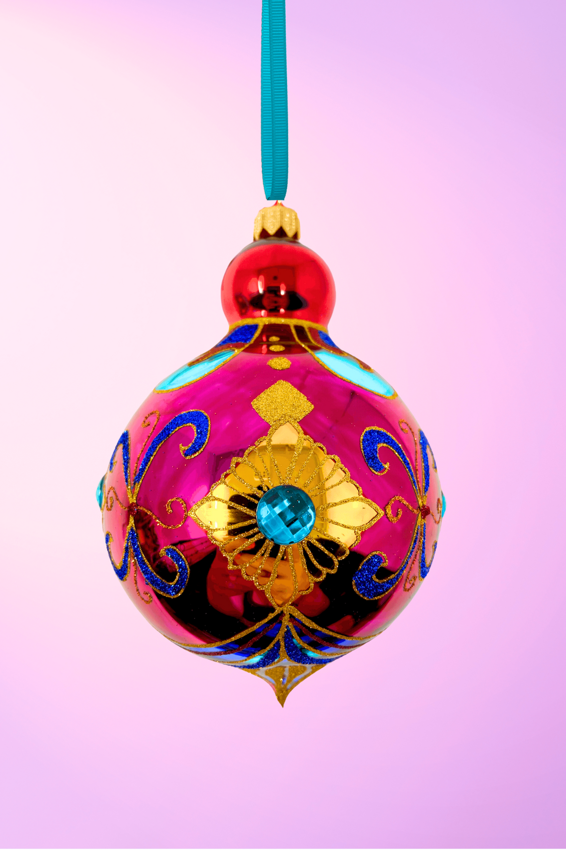 Ruby Sparkling Gem Glass Christmas Bauble