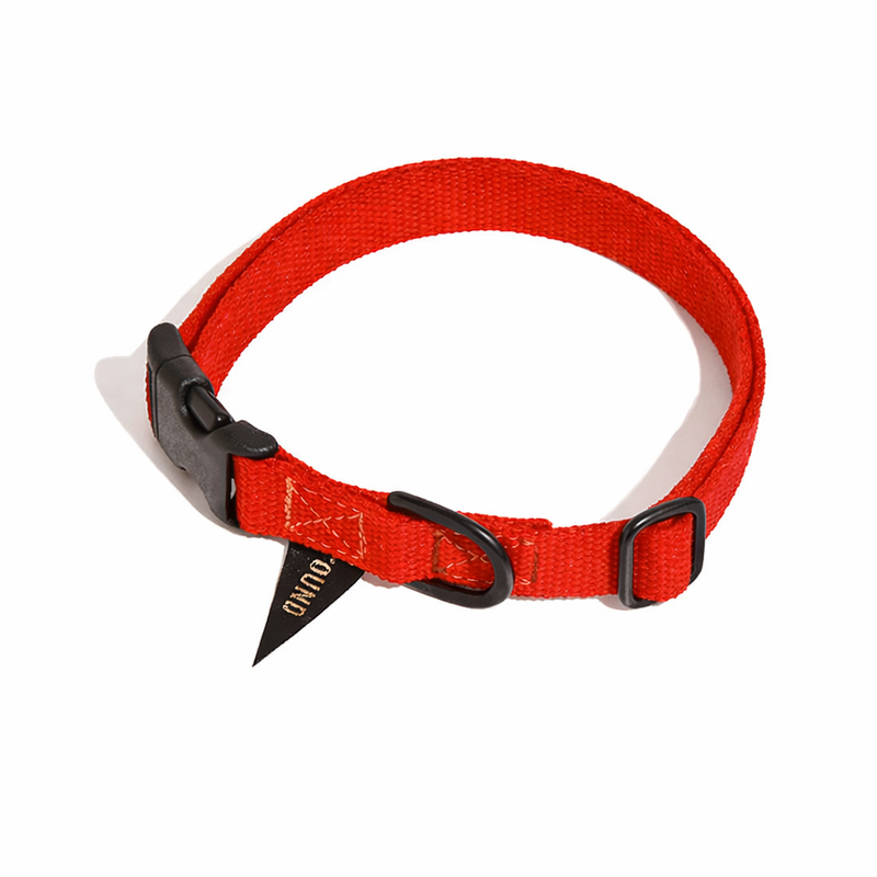 Found Classic Cotton Dog Collar | Red - Matte Black Hardware
