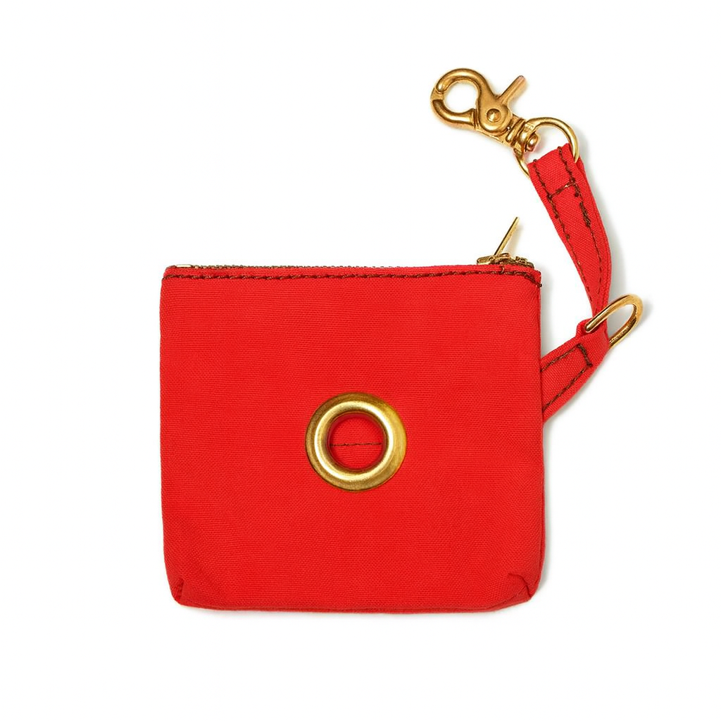 Red Waxed Cotton Canvas Poop Bag Pouch