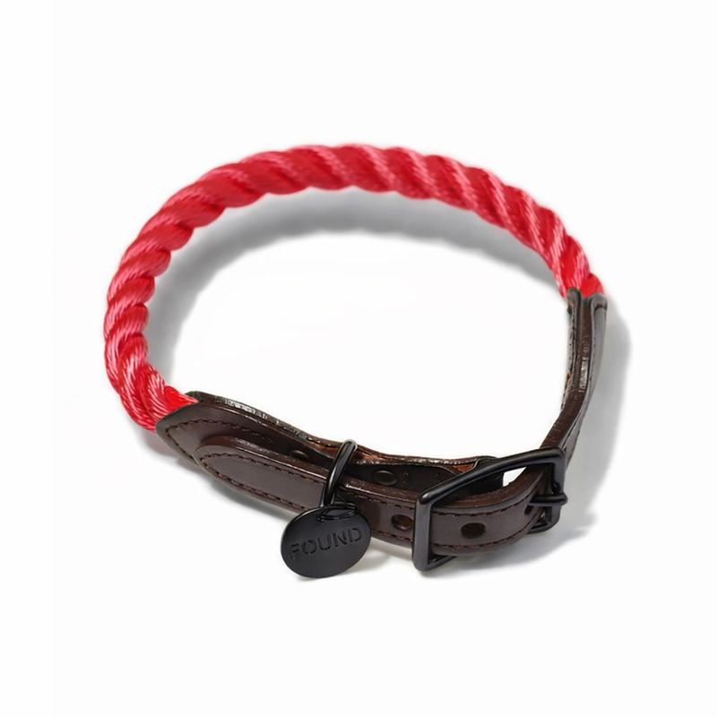 Red Rope Cat & Dog Collar – Matte Black Hardware