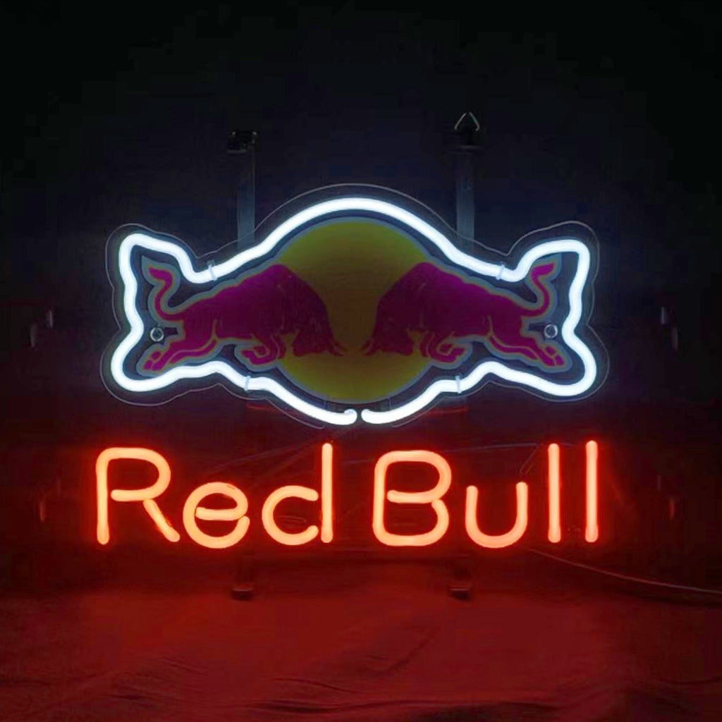 Red Bull Logo Real Glass Neon Sign