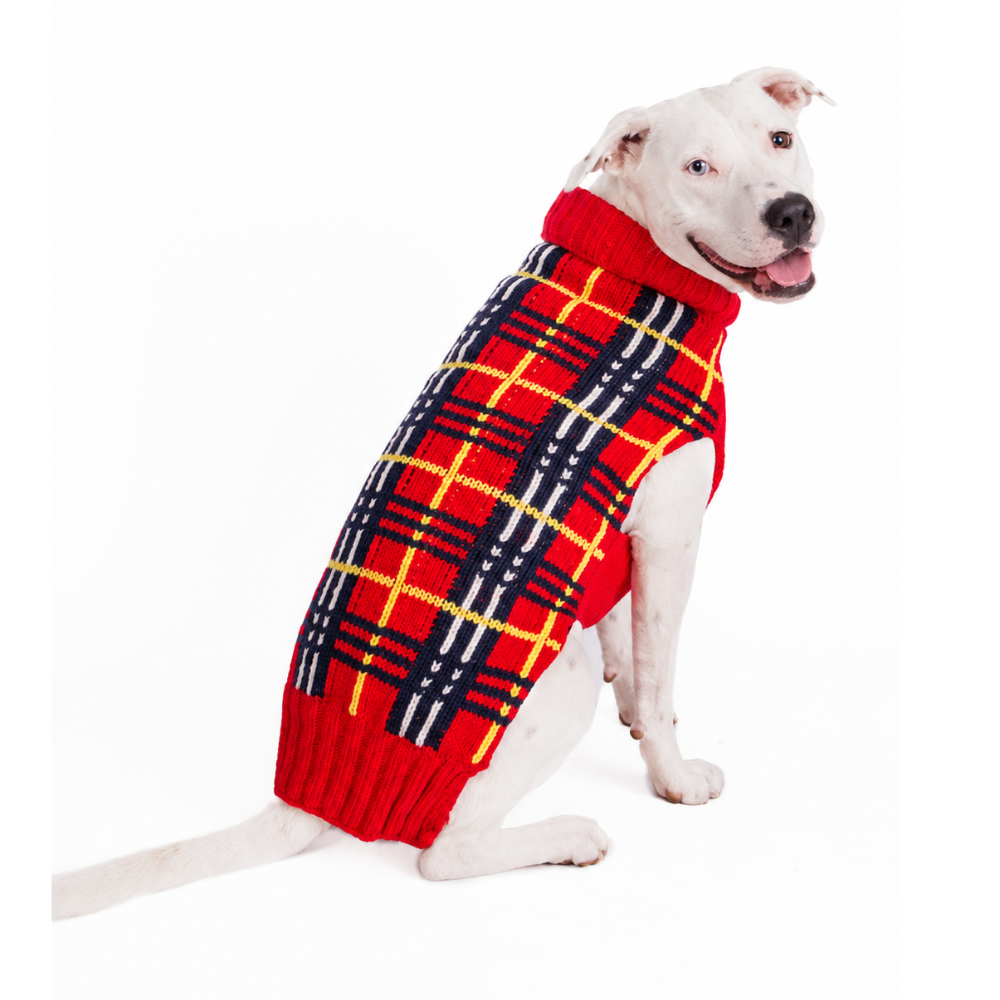 Chilly Dog Red Tartan Plaid Knit Wool Dog Sweater