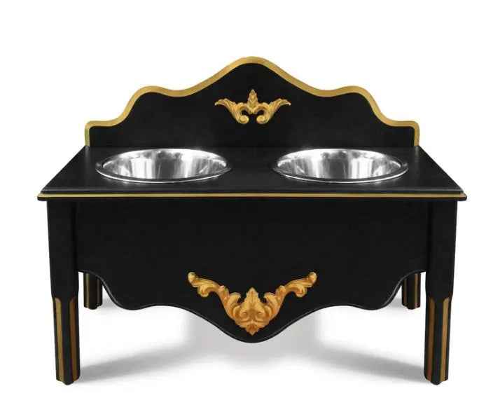 Rita Hayworth Ebony Black Double Bowl Pet Feeder