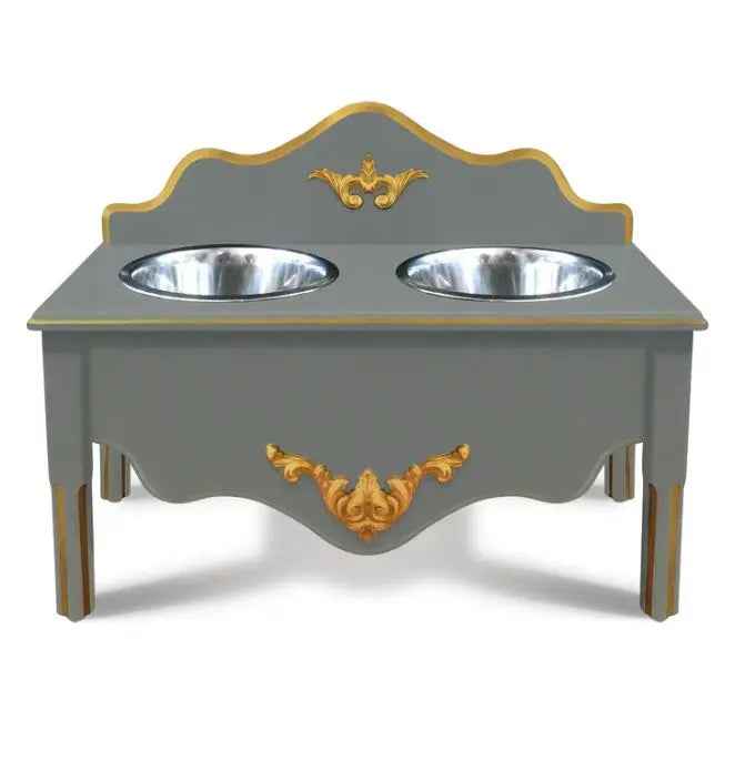 Rita Hayworth Misty Grey Double Bowl Pet Feeder