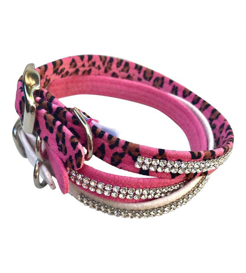 Glamour Girl Ultrasuede Collar w/ Swarovski Crystal, Pink Cheetah