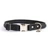 Rolled Style Black Leather Quick-Release Dog Collar