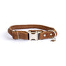 Rolled Style Light Brown Leather Quick-Release Dog Collar