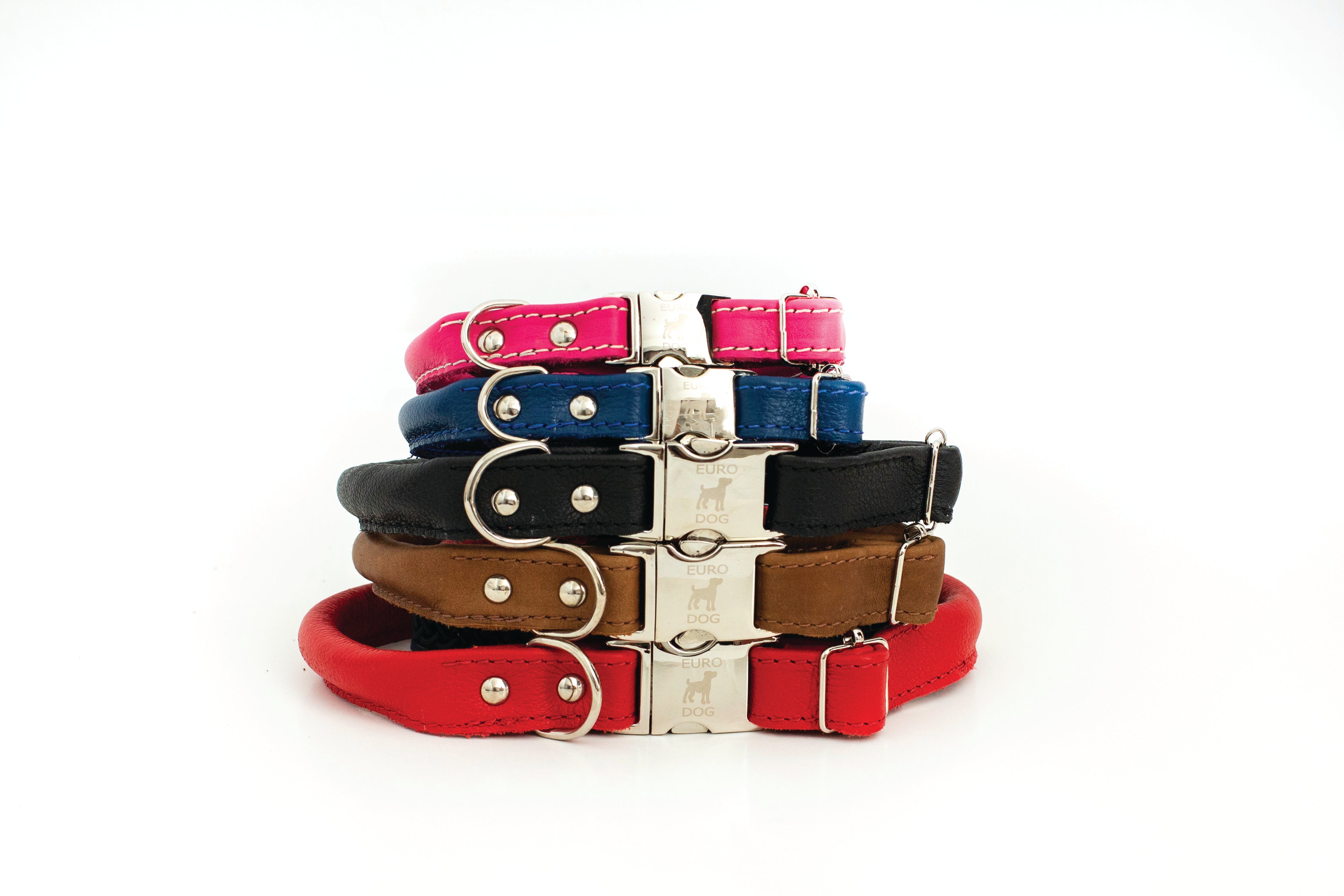 Rolled Style Light Brown Leather Quick-Release Dog Collar