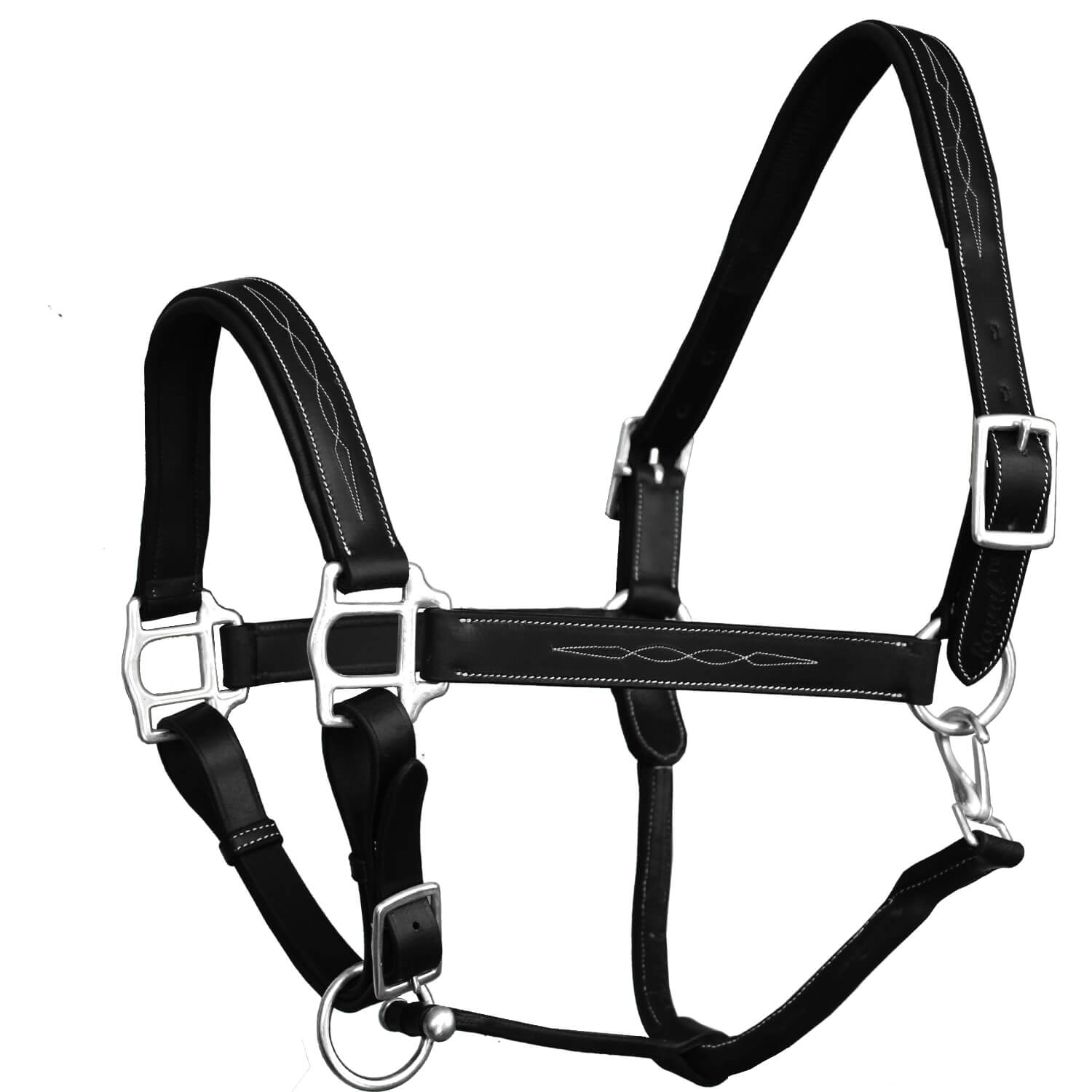 ExionPro Fancy Stitched Leather Halter - Brass Nickel Hardware - HT Animal Supply