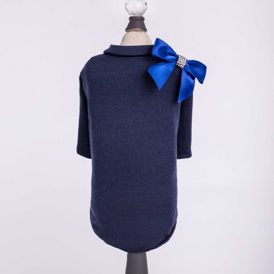 Hello Doggie Cocktail Hour Faux Fur Satin Crystal Navy Dog Shirt