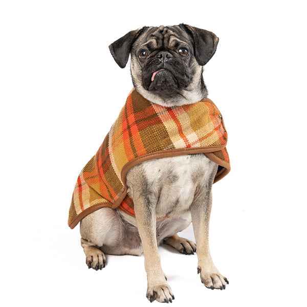 Chilly Dog Rust Plaid Fleece-Lined Wool Dog Coat