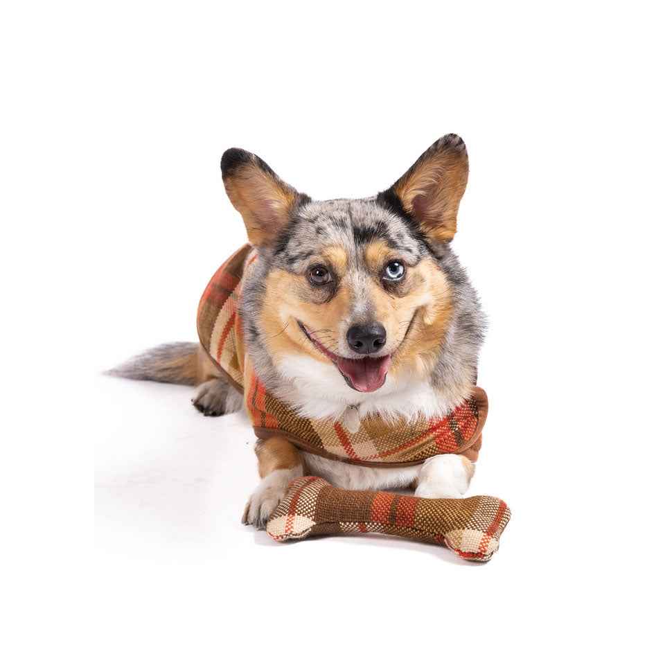 Chilly Dog Rust Plaid Fleece-Lined Wool Dog Coat