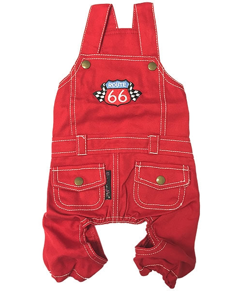Parisian Pet Route 66 Jumpsuit for Dogs and Cats, Fashionable Pet Jumpsuit for Parties, Red