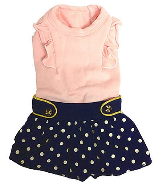 Parisian Pet Nautical Dress for Dogs and Cats, Sleeveless Designer Beach Dress, Comfortable Pet Clothing, Pink & Navy