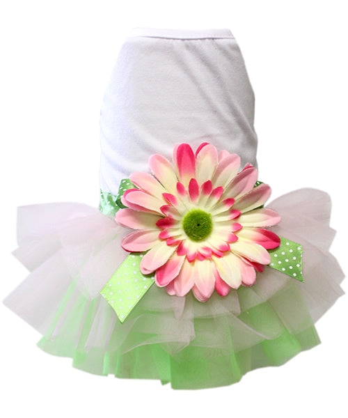 Parisian Pet Sunflower Dress for Dogs and Cats, Designer Sleeveless, Summer Pet Apparel, Green